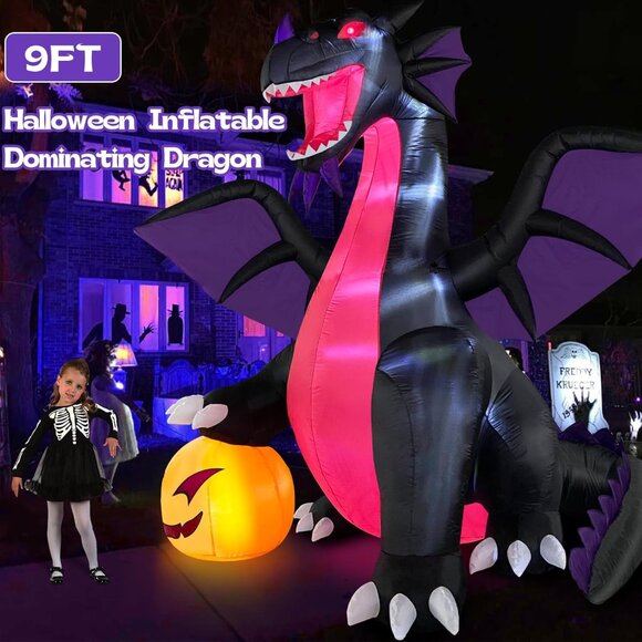 Danxilu 9FT Halloween Inflatable Dominating Dragon with Pumpkin Outdoor - Picture 2 of 7